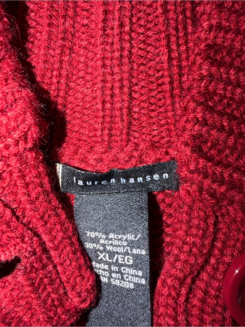 Button-Front Cable Knit Cardigan Sweater - Red - Picture 4 of 4
